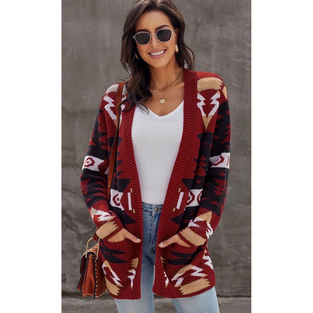 Oversized Southwest Western Cardigan Cozy Women's Size Medium Cowgirl Warm Cute